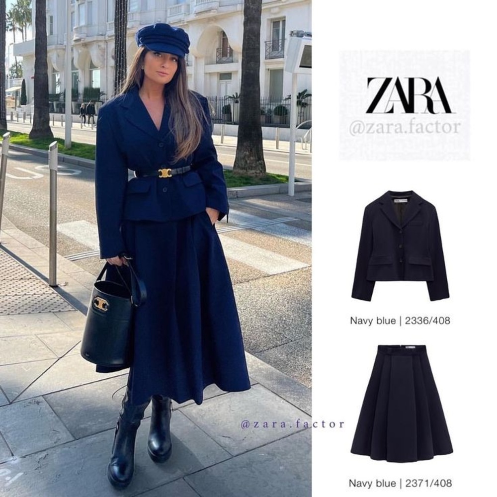 NWT ZARA TAILORED WOOL BLEND BLAZER NAVY BLUE - REF. 2336/408 Large - Picture 4 of 13